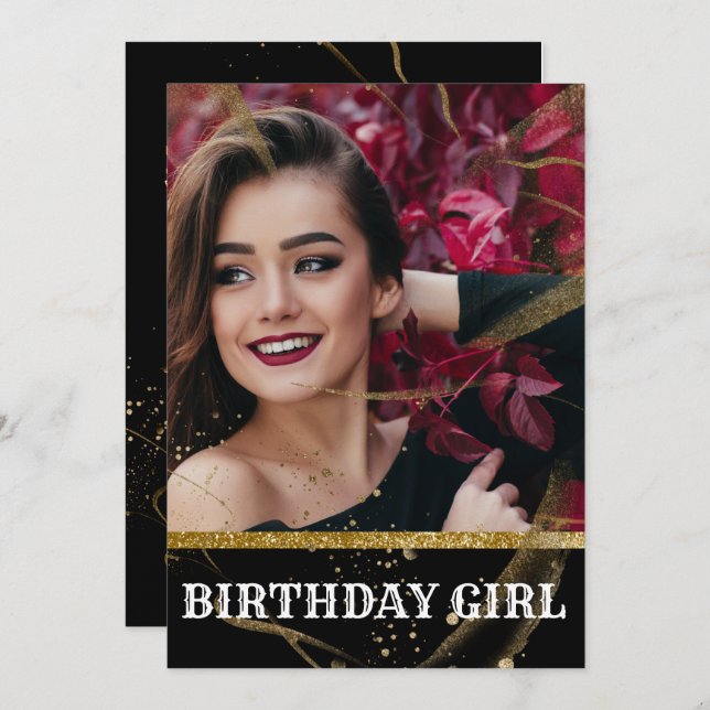 Modern elegant chic black and gold sweet 16 invitation (Front/Back)