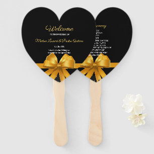 Modern elegant chic black and gold Wedding Program Hand Fan