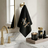 Modern Elegant Chic Black Gold Monogram Script
