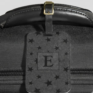 Modern Elegant Chic Black Star Pattern Monogram Luggage Tag
