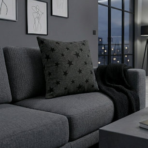 Modern Elegant Chic Black Star Pattern  Throw Pillow