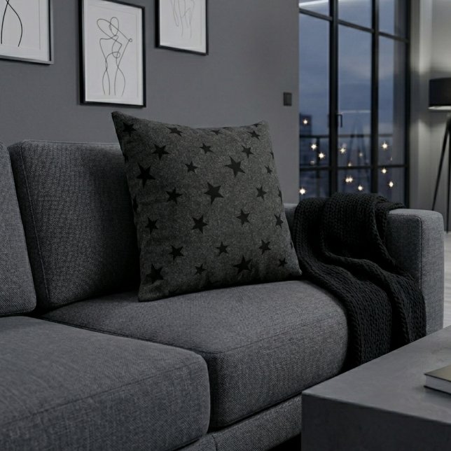 Modern Elegant Chic Black Star Pattern  Throw Pillow (Creator Uploaded)