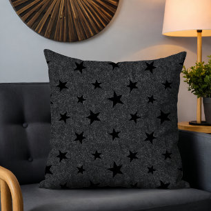 Modern Elegant Chic Black Star Pattern  Throw Pillow