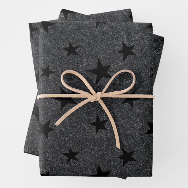 Modern Elegant Chic Black Star Pattern  Wrapping Paper Sheet (In situ)