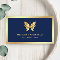 Modern Elegant Chic Blue Gold Foil Butterfly