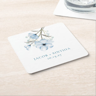 Modern Elegant Chic Dusty Blue Wedding Square Paper Coaster