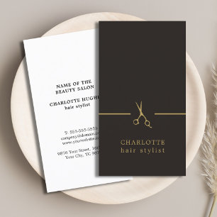 Modern Elegant Chic Faux Gold Black Hair Stylist Business Card