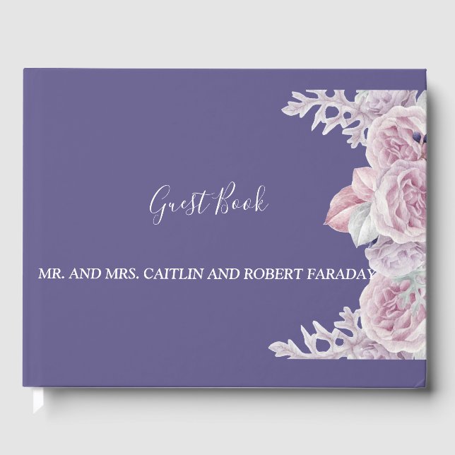 Modern elegant chic Frame purple Floral Guest Book (Front)