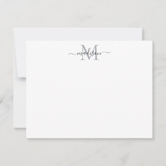 Modern Elegant Chic Girly Script Monogram Grey Card (Front)