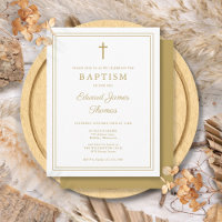 Modern Elegant Chic Gold Border Baptism Invitation