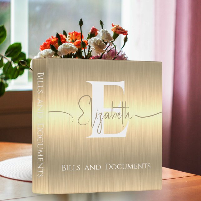 Modern Elegant Chic Gold Brushed Metal Monogrammed Binder (Creator Uploaded)