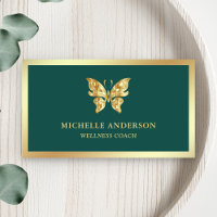 Modern Elegant Chic Green Gold Foil Butterfly