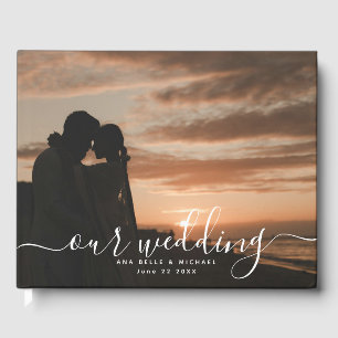 Modern Elegant Chic Handwritten Photo Wedding Gues Guest Book