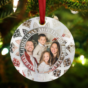 Modern Elegant Chic Photo Glass Silver Snow Ornament