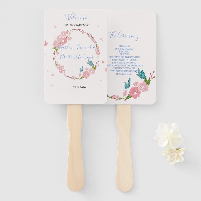 Modern elegant chic pink Floral  with butterfly Hand Fan (Front and Back)