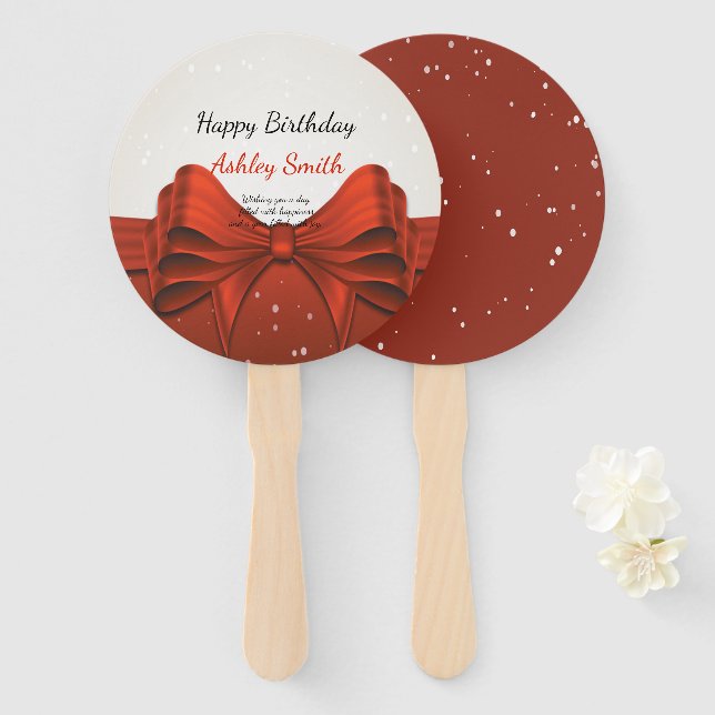 Modern elegant chic red ribbon  sweet 16 hand fan (Front and Back)