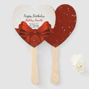 Modern elegant chic red ribbon sweet 16 hand fan