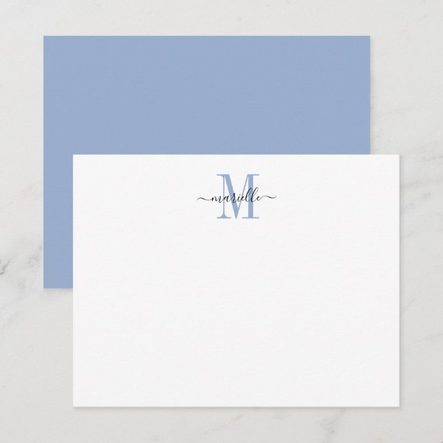 Modern Elegant Chic Script Dusty Blue Monogram  Card (Front/Back)