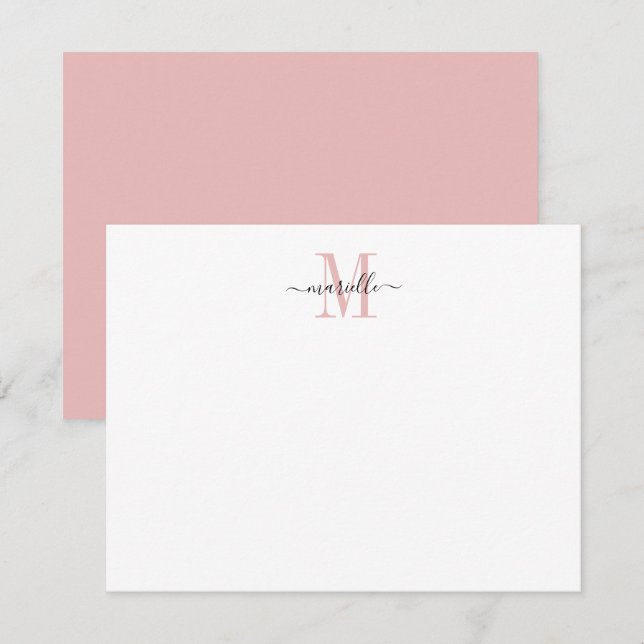 Modern Elegant Chic Script Dusty Pink Monogram  Card (Front/Back)