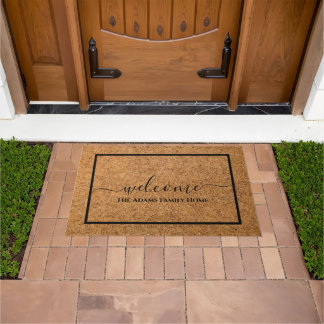 Modern Elegant Chic Script Family Name Welcome Doormat
