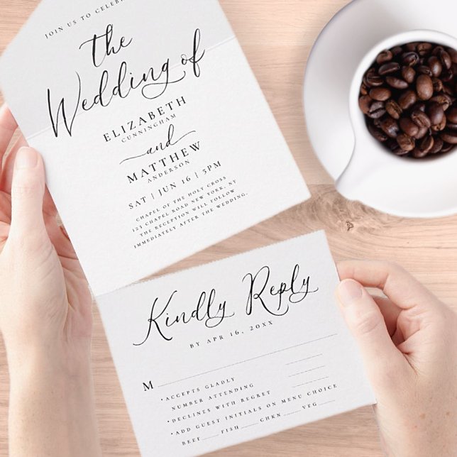 Modern Elegant Chic Simple Minimalist Wedding RSVP All In One Invitation (Creator Uploaded)