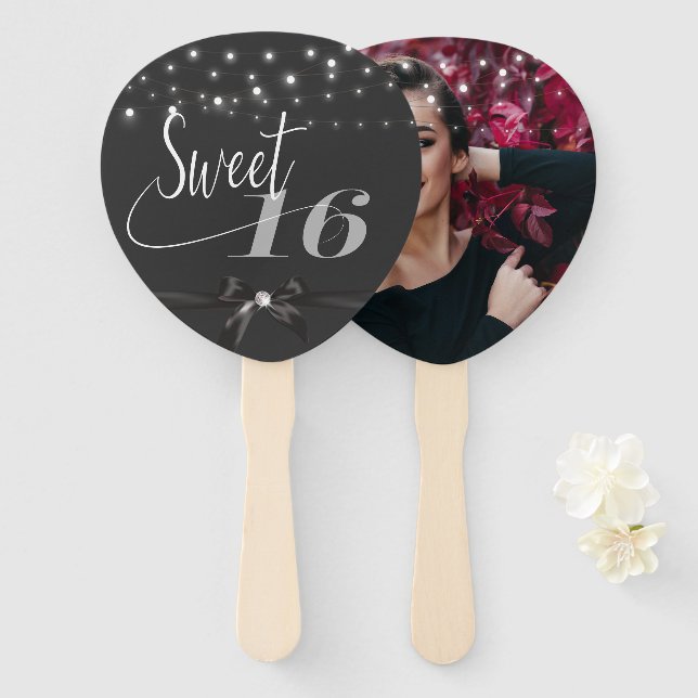 Modern elegant chic sweet 16 hand f hand fan (Front and Back)