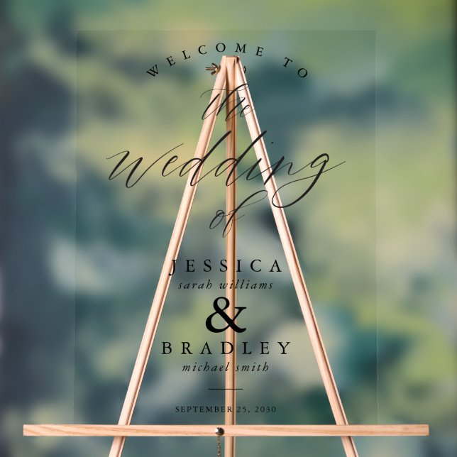 Modern Elegant Chic Transparent Wedding Welcome Acrylic Sign (Neutral)