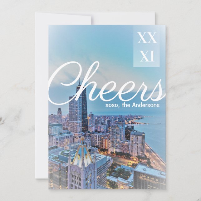 Modern Elegant Chicago City Skyline Greeting Card (Front)