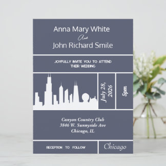Modern Elegant Chicago City Skyline Invitation