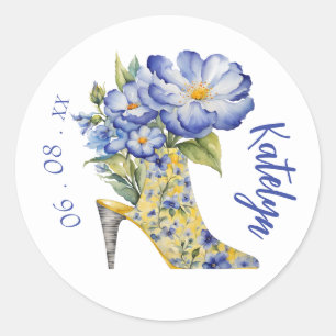 Modern Elegant Chinoiserie Floral High-Heel Classic Round Sticker