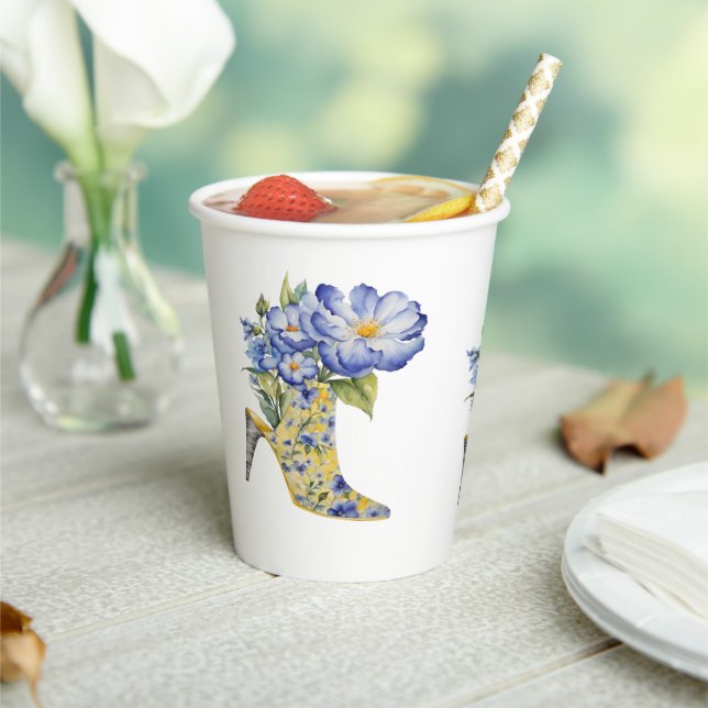 Modern Elegant Chinoiserie Floral High-Heel  Paper Cups (Insitu)