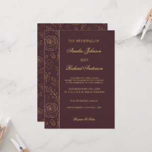 Modern Elegant Chocolate Gold Floral Wedding Invitation