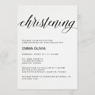 Modern Elegant Christening Text   Watercolor Paper Invitation