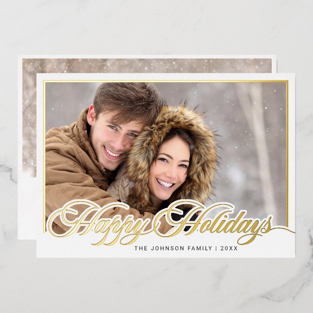 Modern Elegant Christmas 2 PHOTO Gold Foil Holiday Card (Front/Back)