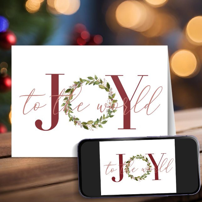 Modern Elegant Christmas Joy to the World Wreath Holiday Card (Modern Elegant Christmas Joy to the World Wreath Holiday Card)