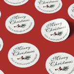 Modern Elegant Christmas Pine Greenery Classic Round Sticker<br><div class="desc">Modern Elegant Christmas Pine Greenery Christmas Stickers featuring a sprig of gentle modern greenery of pine and berries. Please contact us at cedarandstring@gmail.com if you need assistance with the design or matching products.</div>