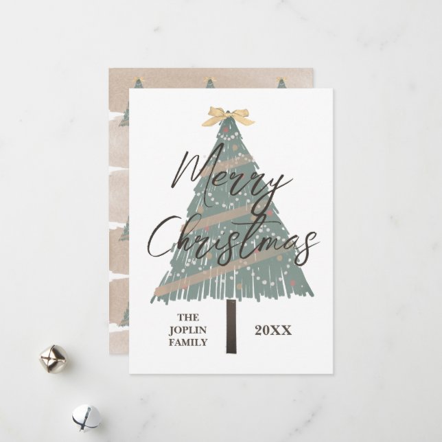 Modern Elegant Christmas Tree Non-Photo Holiday Card (Front/Back In Situ)