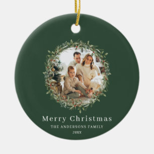 Modern elegant Christmas wreath Ceramic Ornament