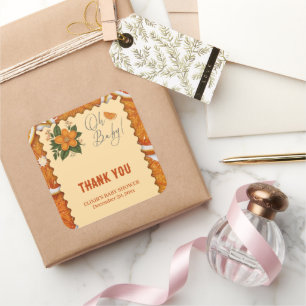 Modern Elegant Citrus Orange Baby Shower Square Sticker