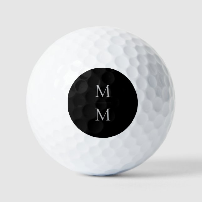 Modern Elegant Classic Black Monogram Personalized Golf Balls (Front)
