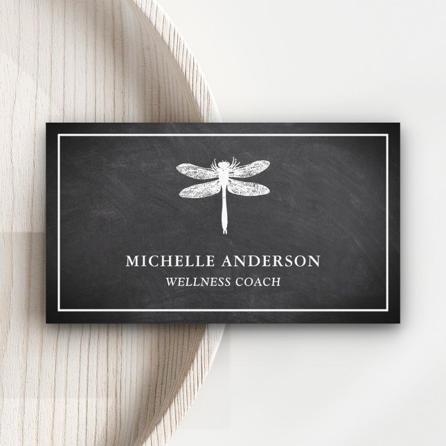 Modern Elegant Classic Chalkboard Dragonfly Business Card (Creator Uploaded)