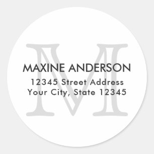 Modern Elegant Classic Grey Monogram Initial Classic Round Sticker