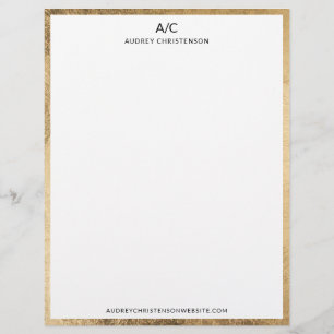 Modern elegant classic monogram chic gold frame letterhead