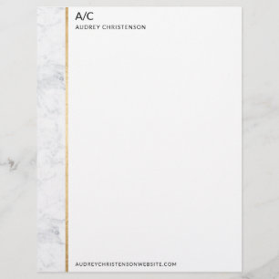 Modern elegant classic monogram gold marble letterhead