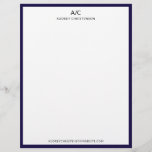 Modern elegant classic monogram navy blue frame letterhead<br><div class="desc">Modern elegant classic monogram navy blue frame letterhead.</div>