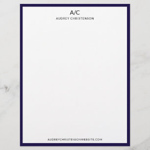 Modern elegant classic monogram navy blue frame letterhead