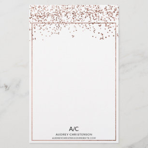 Modern elegant classic monogram rose gold confetti stationery