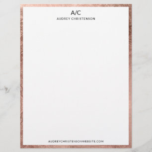 Modern elegant classic monogram rose gold frame letterhead