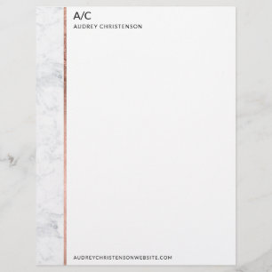 Modern elegant classic monogram rose gold marble letterhead