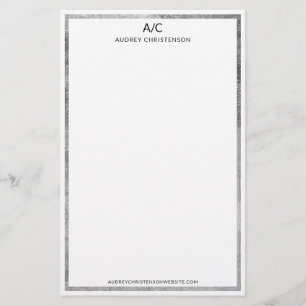 Modern elegant classic monogram silver frame stationery